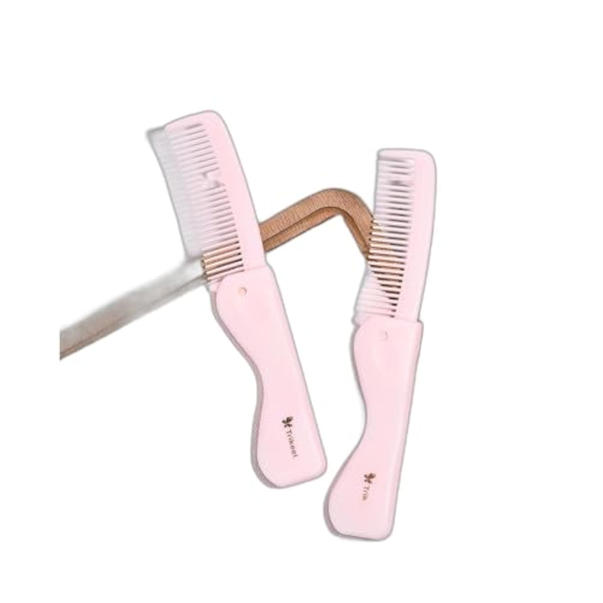 2pc Portable Mini Folding Comb Set, Pink Design